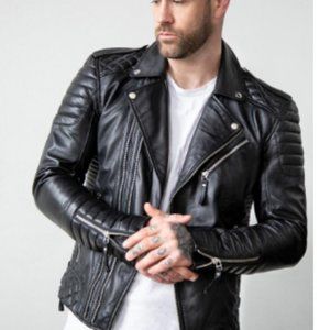 Men's black leather jacket, handmade